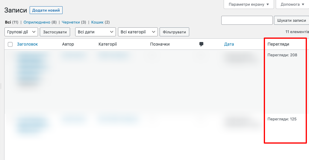 Відображення переглядів публікацій без плагіна на WordPress